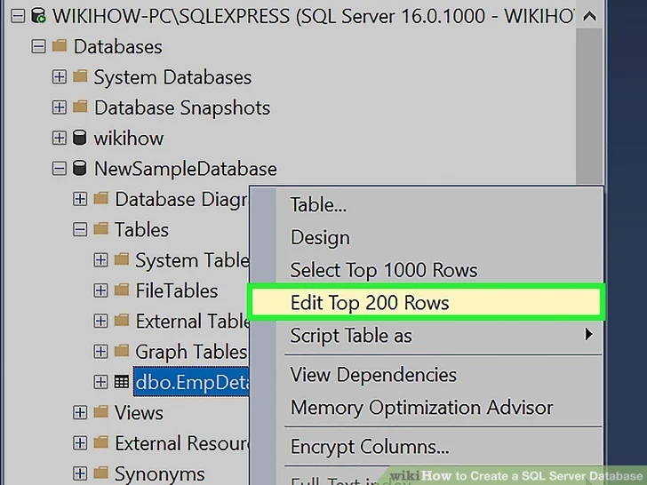 How to Create a SQL Server Database Step 10